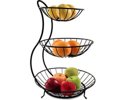 Fruitschaal - Etagere 3 laags – Fruitmand metaal - Schaal decoratie - voor fruit / groente / snacks / brood – RVS - 48 x 33 x 33 cm