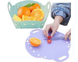 Fruitschaal - Opvouwbare - Groentemand - Picknickmand - Snijplank - Voor kamperen, camper, caravan, tent, luifel, tuin, park, wandelen en trektochten - 20*10.5 cm - 2 stuks - Paars+Groen