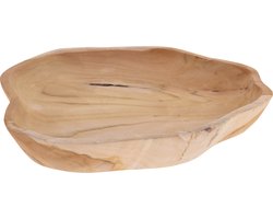 Fruitschaal teak hout rond 32 x 26 x 3 cm - Decoratieve schalen voor groente en fruit