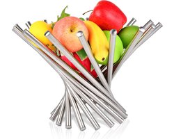 Fruitschaal voor aanrecht in de keuken, roestvrij staal rotatie fruitmand aanrecht fruit standhouder creatief woondecoratie brood groente opslag organizer voor woon/eetkamer