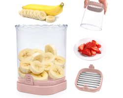 Fruitsnijder - Multifunctionele snijder - Fruitsnijbeker - Druiven Snijder - aardbeiensnijder - snelle bananen, druiven en eiblokjesmachine - Keuken Tool - keukengerei - draagbaar keukengereedschap - Roze