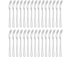 Fruitvork 30 stuks - zilver - dessertvork roestvrij staal - mini herbruikbaar - kleine taartvorken voor salade aperitief cocktail sandwich kaas (13 cm)