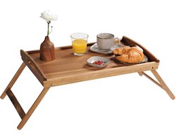 FSC® Acacia houten inklapbare bedtafel voor op bed met dienblad - Houten Bedtafelje - Laptoptafel - Ontbijt Bed - Bank dienblad