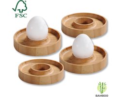 FSCÂ® Bamboe houten - Eierdopjes set van 4 Stuks - Met praktische rand voor neerleggen van de eierschaal - Eierdoppen Set 4-Delig