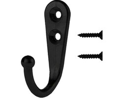 FSW-Products - 2 Stuks - Kapstokhaken - Ophanghaken - Kapstokhaken met Schroeven - Deurhaken - Kledinghaak - Zwart - Ophanghaak - Kapstok - Stalen haken - Schroefhaak
