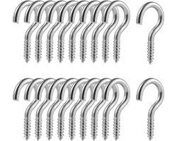 FSW-Products - 20 Stuks Ophanghaken - Schroefhaken - Schroef haak - RVS - 20 mm - Ophanghaak - Schroefhaak - Haak - kledinghaak