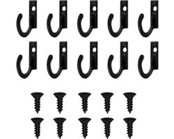 FSW-Products - 4 Stuks - Kleine Ophanghaken incl. schroeven - 1.2 x 1.8 cm - Zwart - RVS - Kapstokhaken - Sleutelhaken - Muurhaken - Wandhaken - Keukenhaken - Handdoekhaken - Haakjes - Haken - Ophanghaakjes - Haakjes voor Sleutels – Kapstokhaken