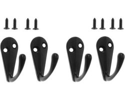 FSW-Products - 4 Stuks - Ophanghaken - Kapstokhaken - Kledinghangers - Kledinghaak - Muurhaak - Zwart