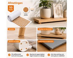 FSW-Products – 50x Zelfklevende Kurk Meubelpads – Ø10 mm x 1,5 mm – Anti-Kras & Anti-Slip – Vloerbeschermers – Meubelonderzetters voor Stoelen, Tafels & Meubels