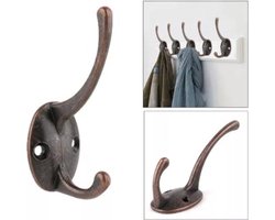 FSW-Products Kapstokhaken Brons - 2 Stuks - 60 mm - Inclusief Schroeven - Wandhaken - Ophanghaken voor Jassen, Tassen en Handdoeken