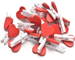 FSW-Products - Kleine Houten Knijpers - 10 STUKS - Knijpertjes - Fotoknijpers - Hartjes - Geboorte wasknijpers - 3 CM - Kaartknijpers - Foto knijpers - Knijper om foto's aan op te hangen - Fotohouder - Knijpers - Wasknijpers - Liefde - Polaroid