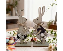 FSW-Products Paasdecoratie Houten Paashazen 2 stuks Staand 14,5 cm Decoratie Figuren