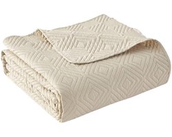 Fubzz Bedsprei - Kingsize - 3 Delig - Beige - Luchtdoorlatend - Geometrisch Patroon - 3D Ultrasone Technologie - Lichtgewicht - Polyester - 240x260CM