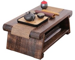 Fubzz Bijzettafel Hout - Retro Japanse Tatami Tafel - 2-Laags Salontafel Met Opbergplank - 80x40x33cm - Stijlvol Voor Woonkamer Of Erker