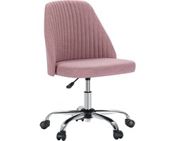 Fubzz Bureaustoel - Armloze Draaistoel - Kleine Bureau Stoel - Make-up Vanity Stoel - Ergonomisch Comfort - Moderne Stoffen Stoel met Wielen - Roze