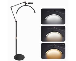 Fubzz Halve Maan LED Lamp - Professionele Beautysalon Lamp - Make-Up - Verstelbare Metalen Standaard 54-105 cm - Met Telefoonhouder En Afstandsbediening