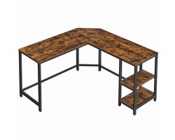 Fubzz Hoekbureau L-Vorm - Computer Bureau Met 2 Planken - Industrieel Design Werkplek - Stalen Frame Met Houtlook Blad - Groot Bureau 138x138 Cm