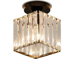 Fubzz Kristallen Plafondlamp - Vintage Design - E27 Fitting - Semi Inbouw - Glas & Metaal - Luxe Goudkleurig - Voor Woonkamer, Hal & Slaapkamer