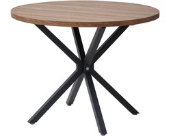 Fubzz Ronde eettafel - Diameter 100 cm - Hoogte 76 cm - 4 personen - Massief houten blad - Zwarte metalen poten - Kleine woonkamer of keuken