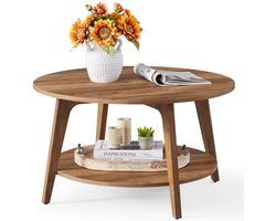 Fubzz Salontafel Rond - Houten Koffietafel - Honing Bruin Design - 2 Verdiepingen - 80 Ø Cm - Hoogte 45 Cm - Stevig MDF Materiaal - Eenvoudige Montage