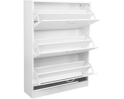 Fubzz Schoenenbank - Schoenenkast Met 3 Deuren - Schoenenrek - Ruimtebesparend voor Hal - Ruimte Voor 16 Paar Schoenen - 110x80x23,5 cm - Wit