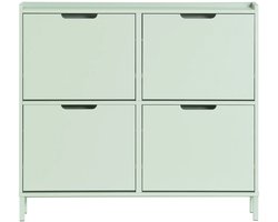 Fubzz Schoenenkast - Smalle Schoenenkast - 4 Klep Schoenenrek - 8 Plank Opbergkast - 100x90x19 cm - Licht Groen MDF Metaal - Ruimtebesparend