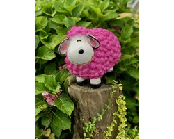 Fuchsia schaap wol klein 34 cm hoog - polyester - polyresin - polystone - hoogkwalitatieve kunststof - decoratiefiguur - interieur - accessoire - voor binnen - voor buiten - cadeau - geschenk - tuinfiguur - tuinbeeld