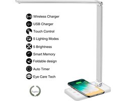 Fuegobird EK009 LED Bureaulamp – Bedrade – Qi Draadloos Opladen Voor Telefoon – Dimbaar – Timer - Opvouwbaar – Smart Touch – Wit