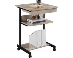 FUFRNIBELLA - Bureau, computertafel op wieltjes, bureautafel met toetsenbordlade en open vak, industrieel design, 56 x 51 x 79 cm, voor thuiskantoor, werkkamer, grijs