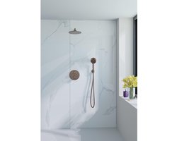 FugaFlow Eccelente Acces Inbouw Regendoucheset - rond - thermostatisch - wandarm - 25cm hoofddouche - ronde handdouche - gladde slang - Geborsteld koper PVD (Koper)