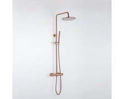 FugaFlow Eccelente Acces Regendoucheset - thermostatisch - 25cm hoofddouche - staafhanddouche - Geborsteld koper PVD (Koper)