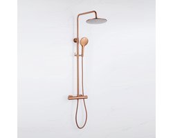 FugaFlow Eccelente Acces Regendoucheset - thermostatisch - 30cm hoofddouche - metalen slang - ronde handdouche - Geborsteld koper PVD (Koper)