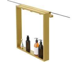 FugaFlow Eccelente Acces schap met 4 haken - voor douchewand - 50x50x6.5cm - geborsteld messing (goud)