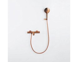FugaFlow Eccelente Acces Thermostatische badkraan met ronde handdouche, handdouchehouder en gladde doucheslang Geborsteld Koper PVD (koper)