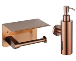 FugaFlow Eccelente Acces toilet accessoireset - zeepdispenser - toiletrolhouder - met plateau - geborsteld koper