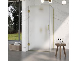 FugaFlow Eccelente Vetro Douchecabine - 100x90x200cm - scharnieren - deurgreep - vlak - gesatineerd veiligheidsglas - Geborsteld Messing PVD (Goud)