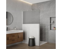 FugaFlow Eccelente Vetro Halfhoge Inloopdouche - 100x80cm - ribbelglas - 8mm - nano - met profiel en stabilisatiestang - Geborsteld RVS PVD (RVS)