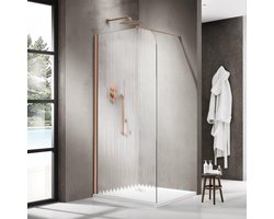 FugaFlow Eccelente Vetro Inloopdouche - 110x200cm - afgeronde glaswand - links - ribbel glas - wandarm - geborsteld koper (Koper)