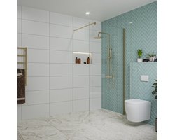 FugaFlow Eccelente Vetro inloopdouche badkamer - 100x200cm - helder glas - wandarm - geborsteld messing