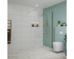 FugaFlow Eccelente Vetro inloopdouche badkamer - 120x200cm - helder glas - wandarm - geborsteld messing