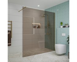 FugaFlow Eccelente Vetro inloopdouche badkamer - 180x200cm - rookglas - wandarm - geborsteld messing