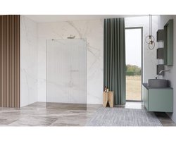 FugaFlow Eccelente Vetro Vrijstaande inloopdouche badkamer - 180x200cm - Helder geribbeld - antikalk - 8mm veiligheidsglas - met wandarmen - RVS geborsteld -