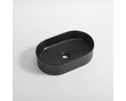 FugaFlow Efficiente Arredo waskom - 50x32x12cm - geribbeld - ovaal - keramiek - zwart mat