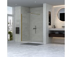 FugaFlow Efficiente Vetro 2.0 Inloopdouche - 90x200cm - wandprofiel - stabilisatiestang - helder glas - goud mat