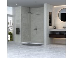 FugaFlow Efficiente Vetro 2.0 Inloopdouche - 90x200cm - wandprofiel - stabilisatiestang - helder glas - zwart mat