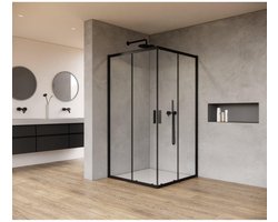 FugaFlow Efficiente Vetro Douchecabine - 80x80x200cm - hoekinstap - helder glas - profiel - mat zwart
