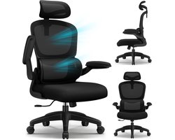Fukstern bureaustoel-ergonomische bureaustoel voor volwassenen - Inklapbare armleuning - Extra groot en breed - Max. kanteling 135° – Zwart