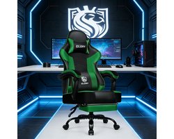 Fukstern Gaming Stoel-Ergonomische gamestoel-170°Verstelbare Rugleunin gaming chair-Inklapbare voetsteun-Geïntegreerde armleuningen-Max. Draagvermogen 150 kg – Groen