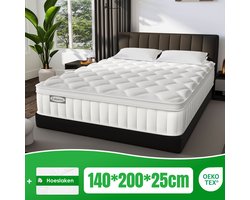 Fukstern Matras 140x200 cm - Pocketvering Matras 25cm Dik - 7 zones - OEKO-TEX Gecertificeerd - Anti-Allergische - Orthopedisch Eenpersoonsmatrassen - H3/H4 Medium Hard - 10 Lagen Hoogwaardige Materialen - Voor Kinderen en Volwassenen
