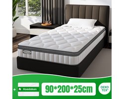 Fukstern Matras 90 x 200 cm - Pocketvering Matras 25cm Dik - 7 zones - OEKO-TEX Gecertificeerd - Anti-Allergische - Orthopedisch Eenpersoonsmatrassen - H3/H4 Medium Hard - 10 Lagen Hoogwaardige Materialen - Voor Kinderen en Volwassenen